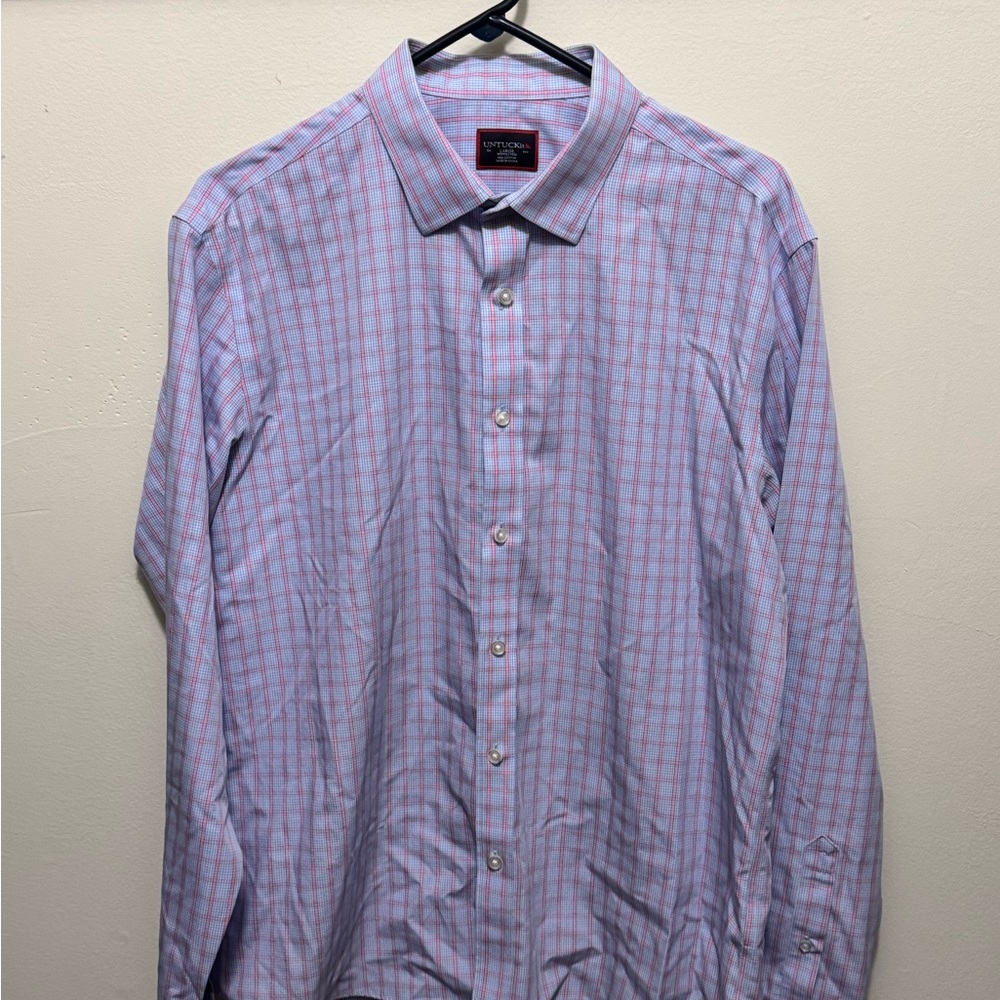 UNTUCKit Men's Light Pink and Blue Checkered Dress Shirt